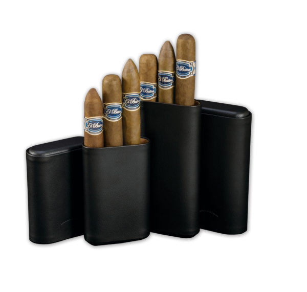 2 Black Leather Cigar Cases Containing 3 Cigars